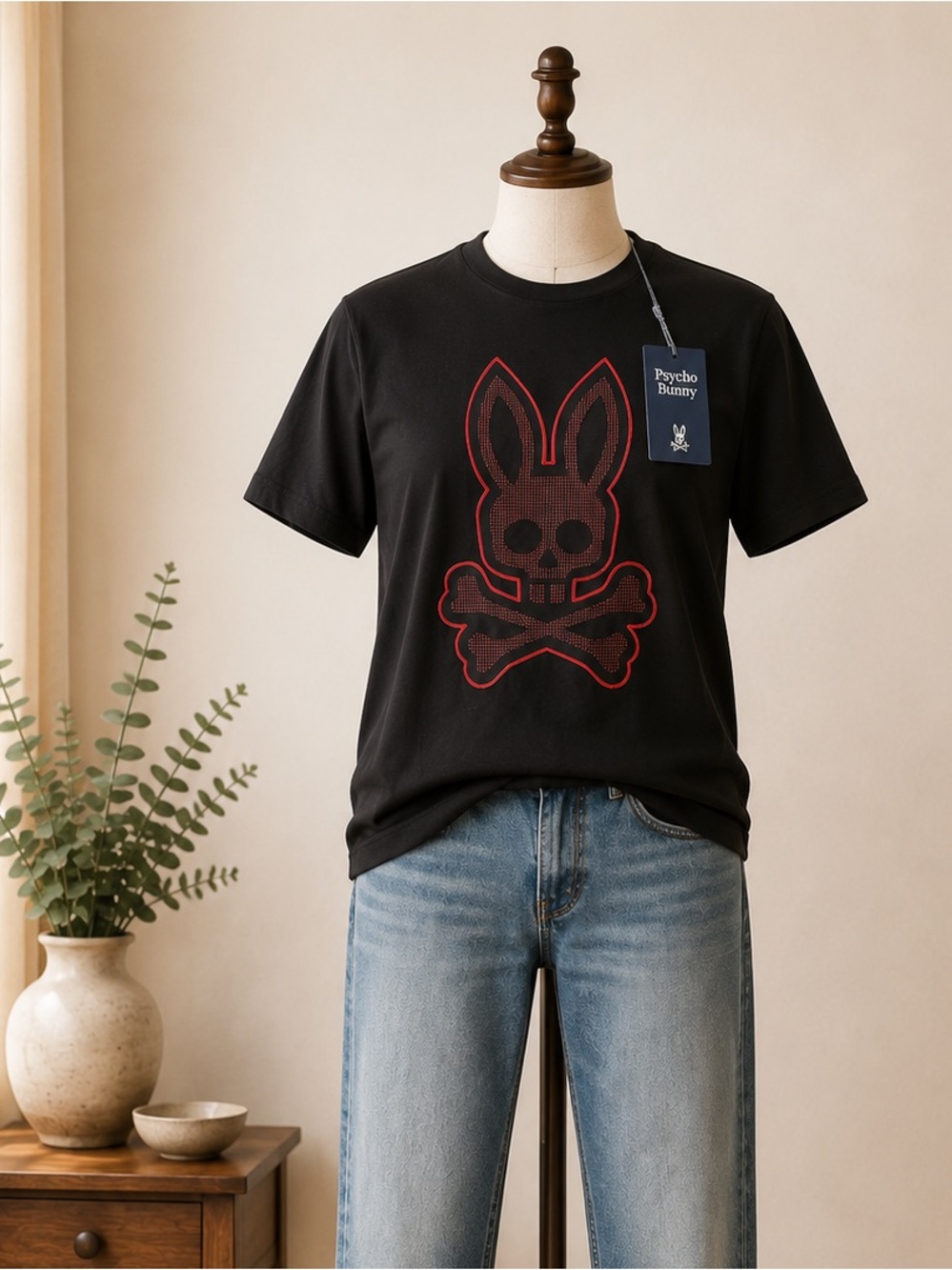 NWT Psycho Bunny Jovan Graphic Tee Black Red Skull Bunny Logo 100% Cotton Small